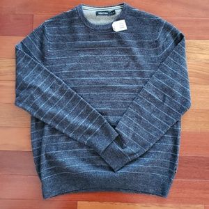 NAUTICA Men's Navy Long Sleeve Striped Crew Sweate